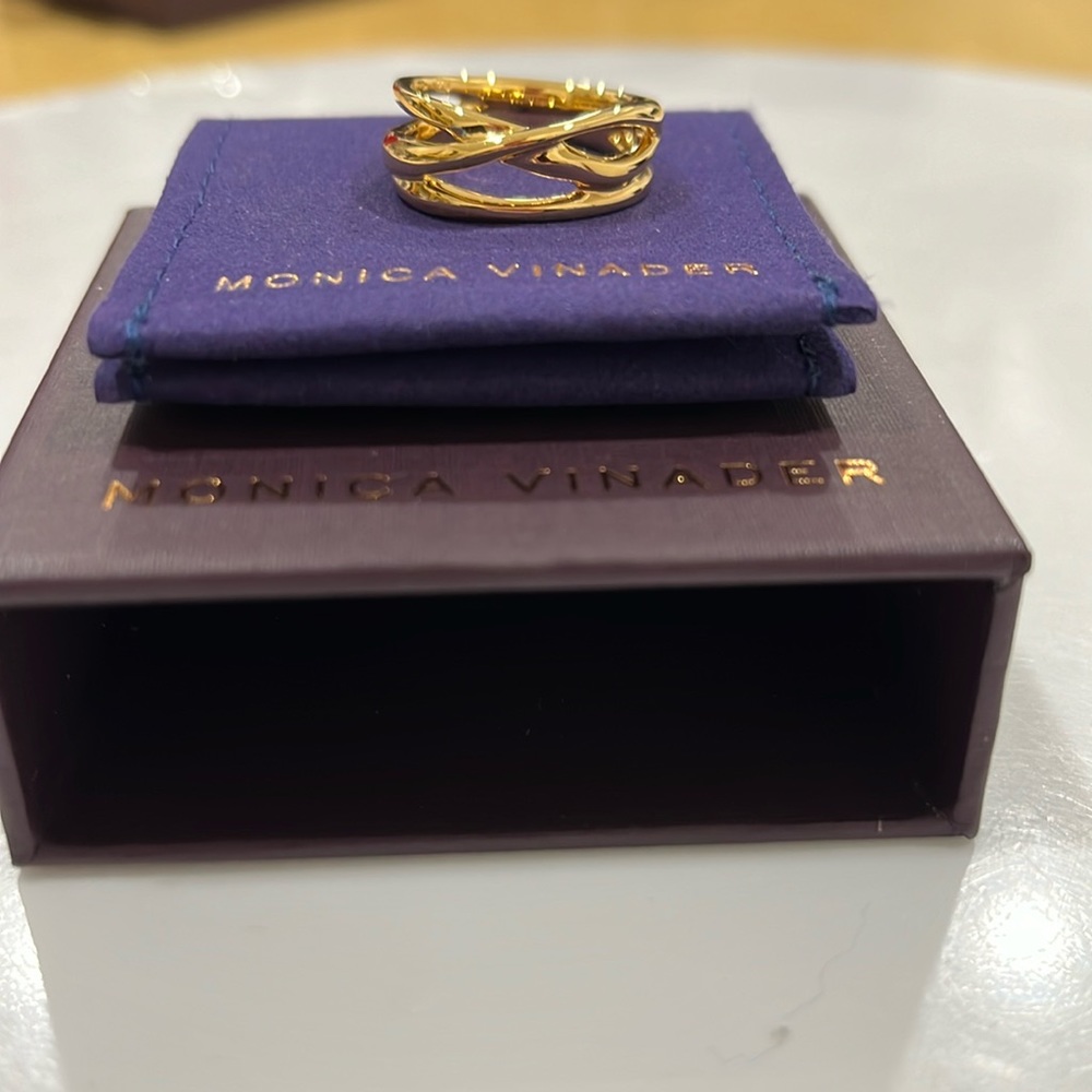 MONICA VINADER Nura Cross Over Ring18k Gold Vermeil RING SIZE 5.5. BRAND NEW